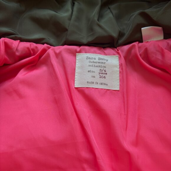 Olive Green Puffer Jacket with Pink Lining - Picture 5 of 5